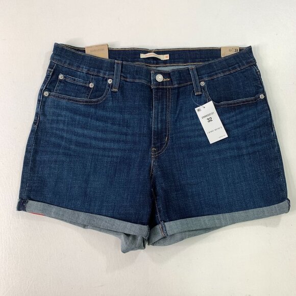 Levi's Women's Shorts 32 Mid Length Denim Distressed Cuffed Shorts 32W 14 - Picture 1 of 8